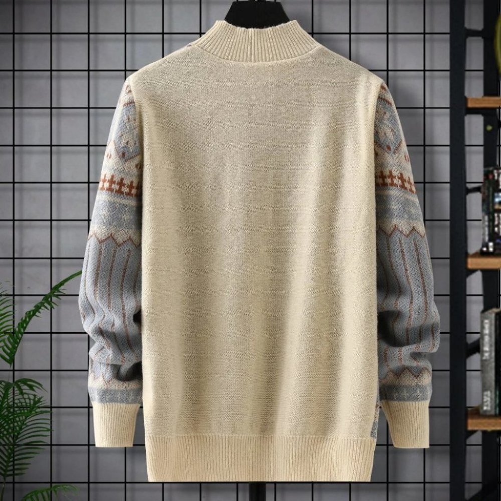 Cream And Blue Mens Geometric Print Sweater - Picture 2 of 3
